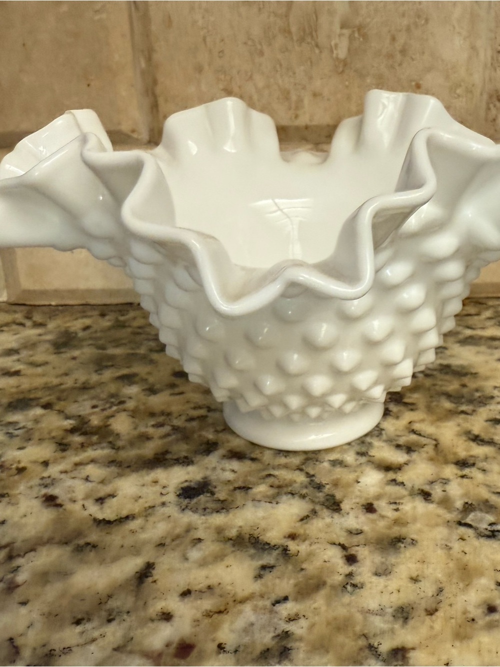 Fenton White Hobnail Ruffled Milk Glass Vase